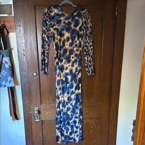 Anthropologie Blue Black Bodycon V-Neck Dress